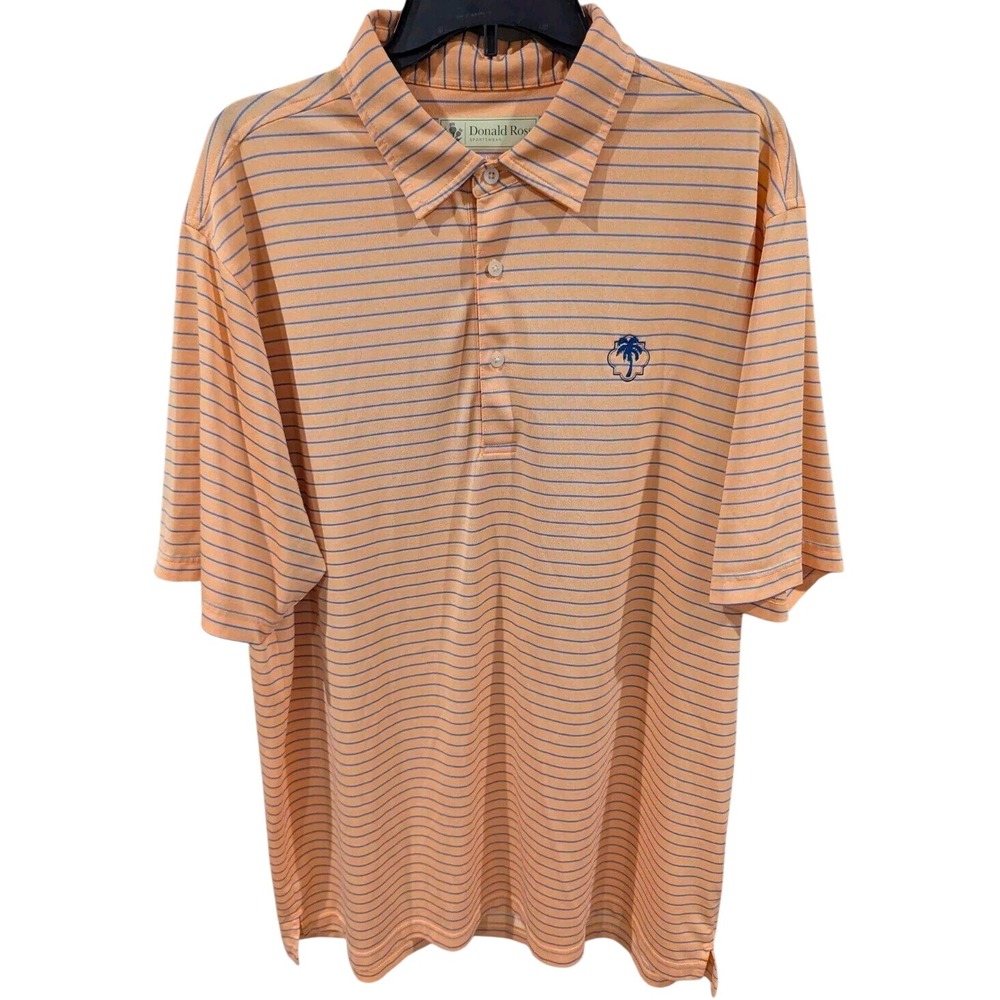Donald Ross Polo Shirt Mens XL Orange Blue Striped Excellent Palm Tree Golf
